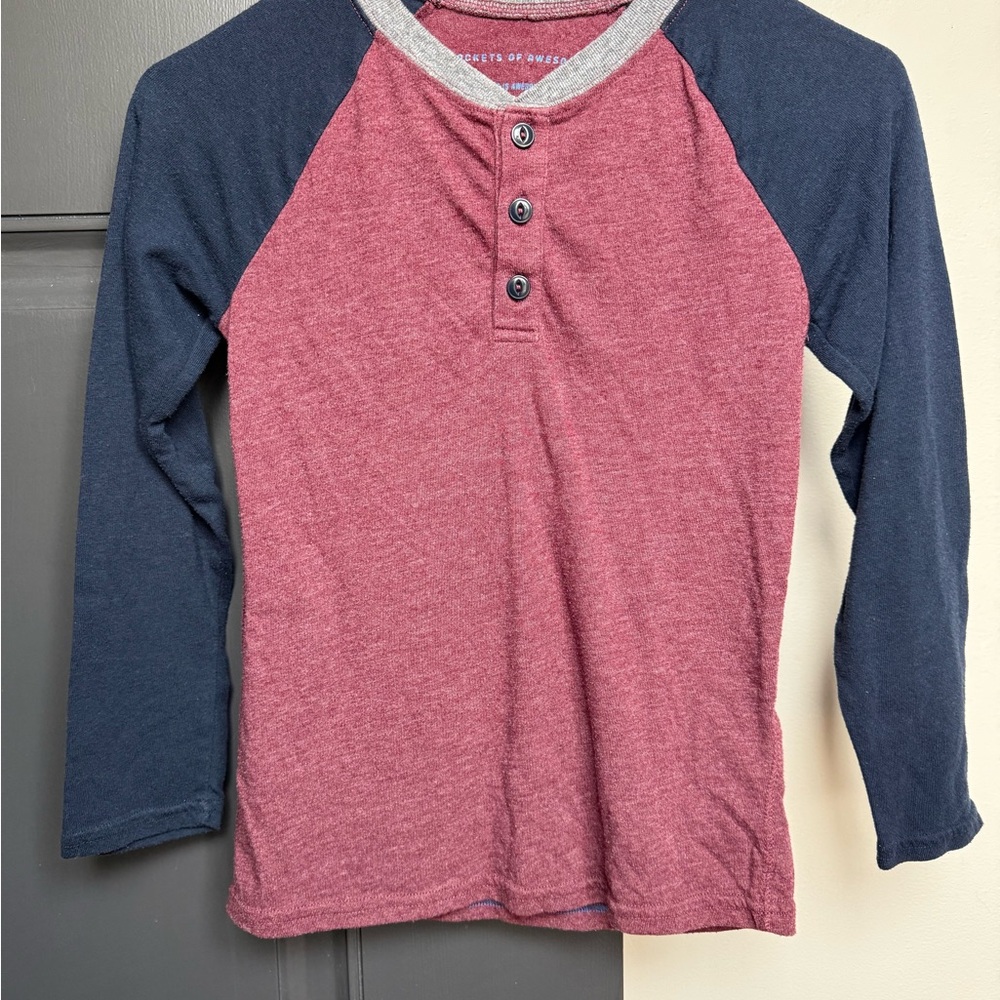 Cozy Long Sleeve Henley for Kids - Burgundy and Navy
